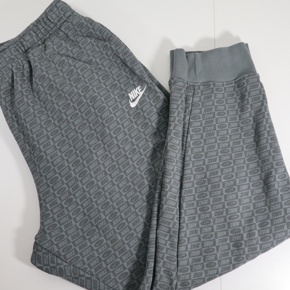 Nike Jogger Sweatpants Mens XXL Grey Monogram Logo Print Fleece Lined Tapered